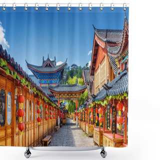 Personality  Street Decorated With Traditional Chinese Red Lanterns, Lijiang Shower Curtains