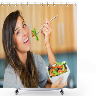 Personality  Healthy Woman Eating Salad Shower Curtains