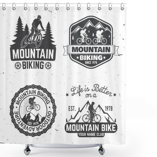Personality  Vintage Typography Design With Car And Trailer, Mountain Bikes And Mountain Silhouette. Shower Curtains