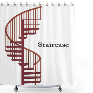 Personality  Vector Illustration Of Wooden Stair Case On White Background. Interior Wooden Stairs With Handrails And Steps For Interiors And Architecture. Shower Curtains