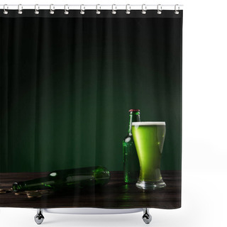 Personality  Glass Bottles And Glass Of Green Beer On Table, St Patricks Day Concept Shower Curtains