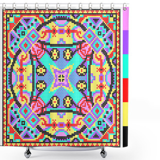Personality  Geometric Square Pattern For Cross Stitch Ukrainian Traditional Shower Curtains
