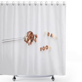 Personality  Top View Of Cereal Brain Food Inscription Near Spoon On Marble Surface Shower Curtains