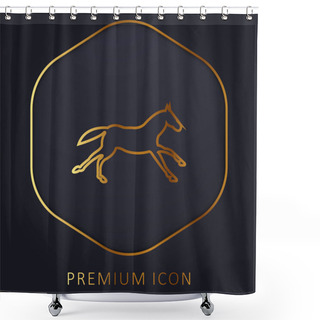 Personality  Black Running Horse Golden Line Premium Logo Or Icon Shower Curtains