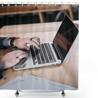 Personality  Businessman Using Laptop Shower Curtains