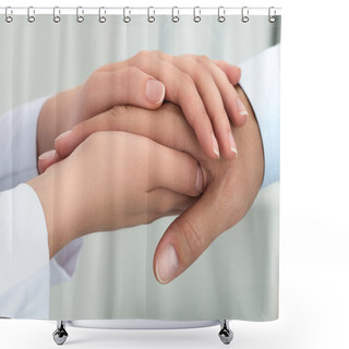 Personality  Female Medicine Doctor Reassuring Her Patient Shower Curtains