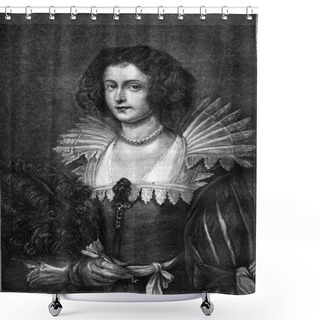 Personality  A Portrait By Van Dyck, Vintage Engraving. Shower Curtains