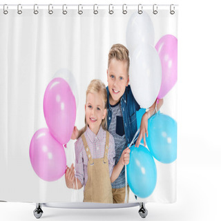 Personality  Happy Kids With Balloons Shower Curtains