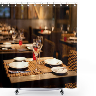 Personality  Fine Table Setting In Gourmet Restaurant Shower Curtains