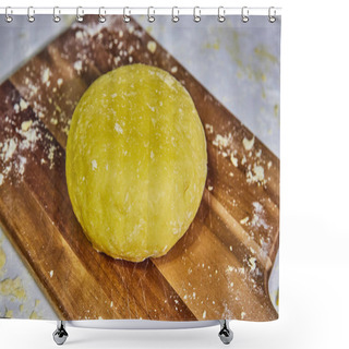 Personality  Freshly Kneaded Vibrant Yellow Dough On A Rustic Wooden Board, Evoking The Warmth Of Home Baking In Fort Wayne, Indiana. Shower Curtains