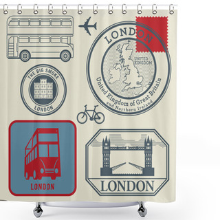 Personality  Travel Stamps Set, London Shower Curtains