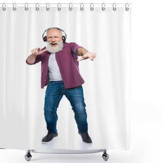 Personality  Man Singing And Dancing With Headphones Shower Curtains