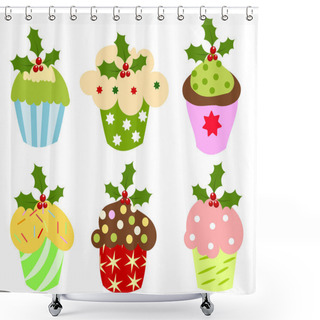 Personality  Christmas Cupcakes Shower Curtains