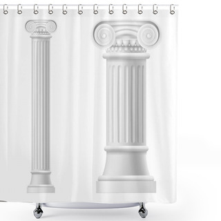 Personality  Realistic Detailed 3d White Blank Ionic Column Template Mockup Set. Vector Shower Curtains