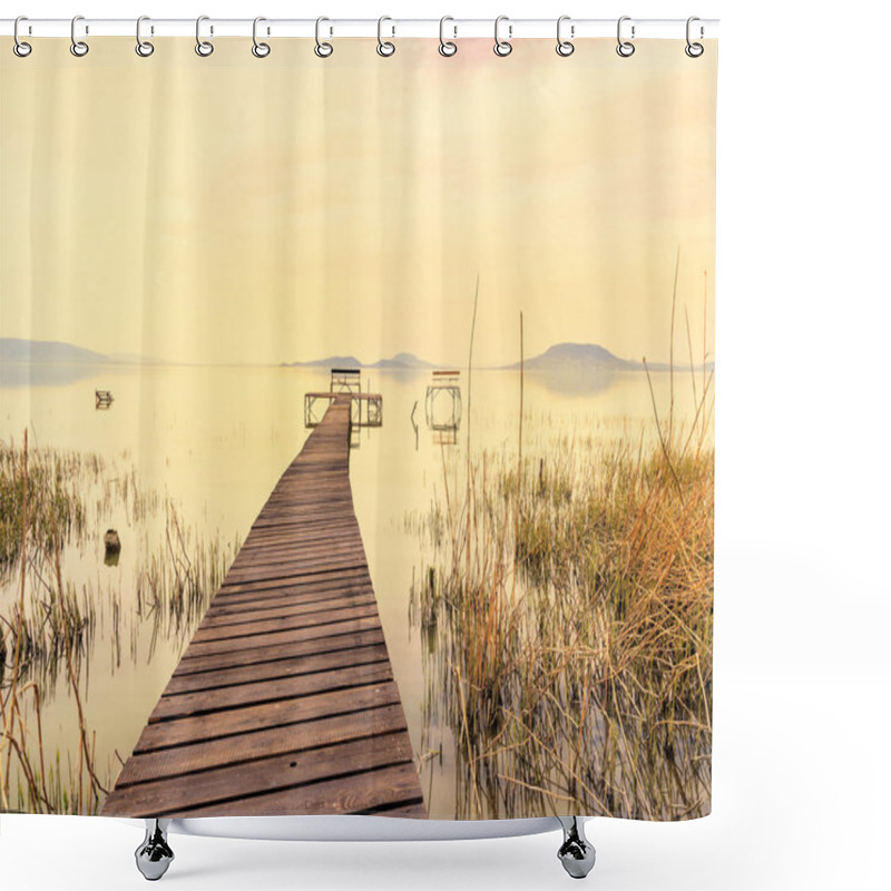 Personality  Wooden Pier In Tranquil Lake Balaton Shower Curtains