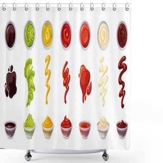 Personality  Various Sausces In Bowls And Splash Shower Curtains