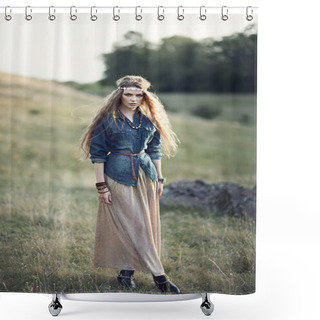 Personality  Beautiful Hippie Girl On Nature Shower Curtains