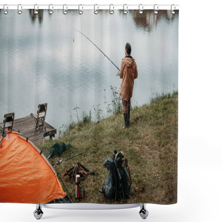 Personality  Fisherman Fishing With Rod Shower Curtains