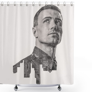Personality  Double Exposure Of A City And Professional Businessman Shower Curtains