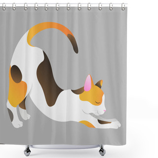 Personality  The Tricolor Cat Is Stretching. Good Morning.  Shower Curtains