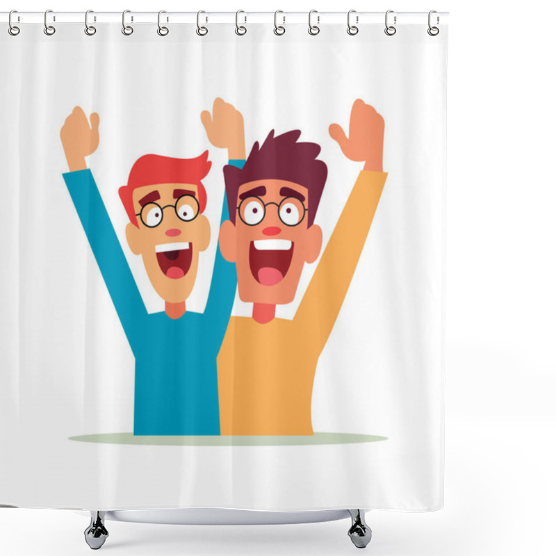 Personality  Happy Friendship Day Two Cute Schoolchildren Enjoying Each Other Using Vector Illustrationart Shower Curtains