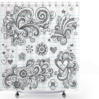 Personality  Stars And Hearts Sketchy Doodles Design Elements Shower Curtains