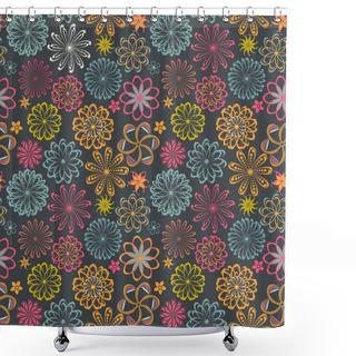 Personality  Floral Seamless Pattern With Flowers. Vector Blooming Doodle Flo Shower Curtains