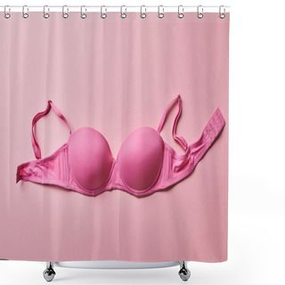 Personality  Top View Of Pink Brassiere On Light Pink Background, Breast Cancer Concept Shower Curtains
