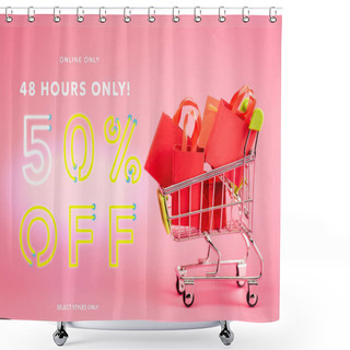 Personality  Shopping Bags In Small Trolley Near Online Only, 48 Hours Only, 50 Percent Off, Select Styles Only Lettering On Pink, Black Friday Concept Shower Curtains