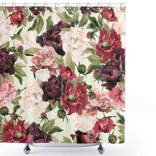 Personality  Watercolor Pattern With Peonies Shower Curtains