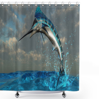 Personality  Blue Marlin Splash Shower Curtains