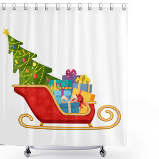 Personality  Santa Claus Sleigh With Gifts And Christmas Tree Shower Curtains