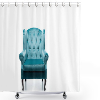 Personality  Elegant Velour Blue Armchair With Pillow Isolated On White Shower Curtains