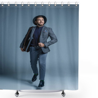 Personality  Man Walking With Leather Bag Shower Curtains