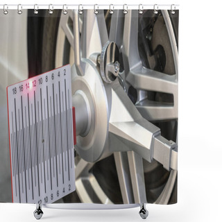 Personality  Wheel Alignment Equipment Is On The Car Wheel Close Up Shower Curtains