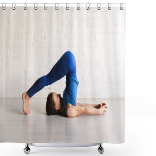 Personality  Athletic Girl In Plow Pose Practicing Yoga  Shower Curtains