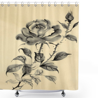 Personality  Drawing Of A Rose On A Gold Background Shower Curtains
