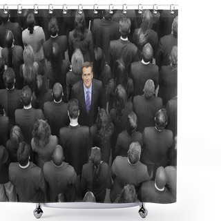 Personality  High Angle View Of A Businessman Standing Amidst Businesspeople Shower Curtains