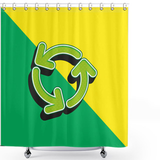 Personality  Arrows Circle Of Three Rotating In Counterclockwise Direction Green And Yellow Modern 3d Vector Icon Logo Shower Curtains