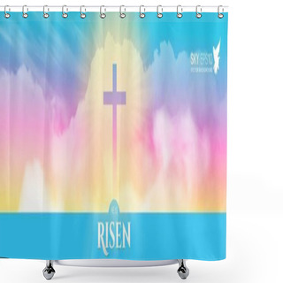 Personality  Christian Religious Design For Easter Celebration. Narrow Horizontal Banner Shower Curtains