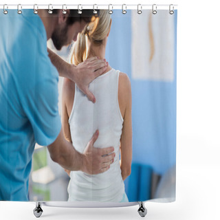 Personality  Physiotherapist Giving Back Massage To Patient Shower Curtains