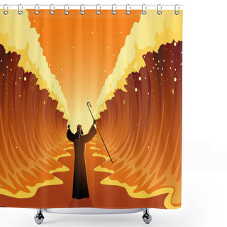Personality  Biblical And Religion Vector Illustration Series, Moses Held Out His Staff And The Red Sea Was Parted By God Shower Curtains