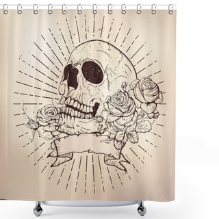 Personality  Skull With Roses Shower Curtains