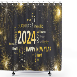Personality  New Years Card Happy New Year 2024 And Wishes Shower Curtains