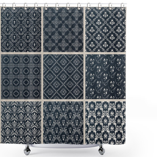 Personality  Vector Seamless Vintage Backgrounds Set Black Baroque Pattern Shower Curtains