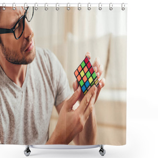 Personality  Young Man With Rubik Cube  Shower Curtains
