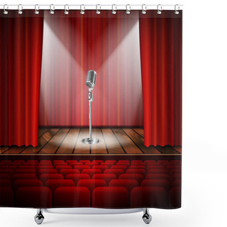 Personality  Microphone And Red Curtain Shower Curtains