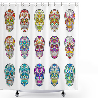Personality  Set Of Hand Drawn Sugar Skulls. Collection Of Mexican Skulls For Mexican Day Of The Dead Shower Curtains