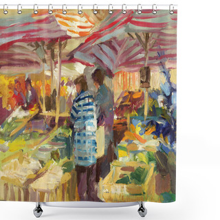 Personality  Wochenmarkt Motiv - Painting On Wood Panel Shower Curtains