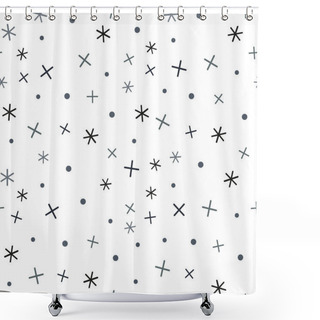 Personality  Math Symbol Pattern. Mathematic Geometric Seamless . Abstract Background From Plus, Multiplication Signs. On White Background. Geometric Stars Seamless Pattern. Shower Curtains